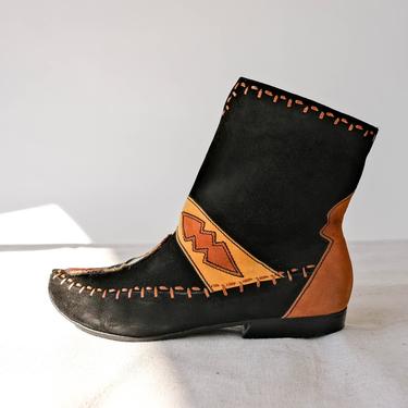 Vintage 80s Susan Bennis Warren Edwards Beaded Suede Southwestern Booties | Hand Made in Italy | Size 8 | RARE | 1980s Designer Boho Boots 