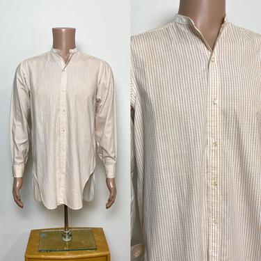 Vintage 1920s Men's Shirt 20s Antique Cotton French Cuff Collarless Shirt 