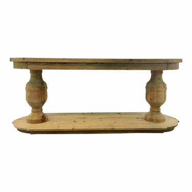 Organic Modern Double Pedestal Distressed Blonde Wood Console Table