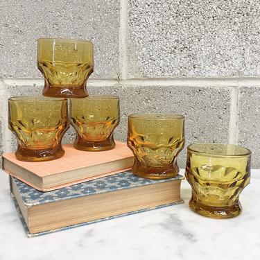 Vintage Shot Glass Set Retro 1970s Mid Century Modern + Viking Glass + Georgian Pattern + Amber + Set of 5 + Cocktail + Barware + Home Decor 