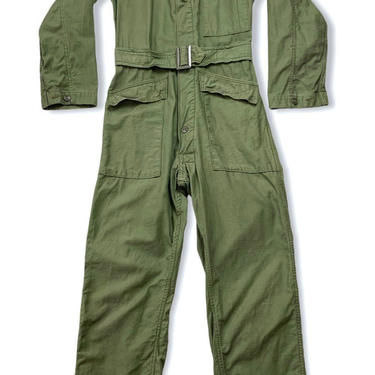 Vintage Early 1960s US Army OG-107 Coveralls ~ S ~ 60s Military / Work Wear ~ Cotton Sateen ~ OD / Olive Drab ~ Vietnam War ~ Belted 