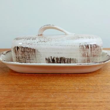 Metlox Vernonware Barkwood Covered Butter Dish | MCM Retro | 1953-58 | Made in USA 