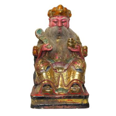Vintage Chinese Wooden Carved Home Guardian Fortune Deity Figure cs5539E 