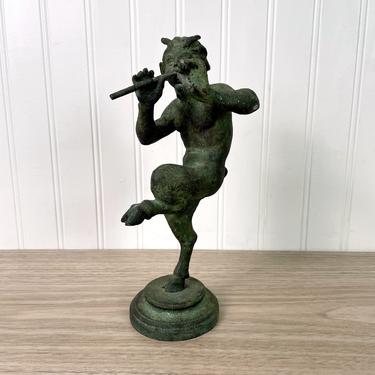Cast bronze faun with the flauts - Fonderia Deluca - vintage Italian figure 