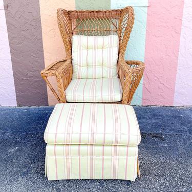 Island Chic Braided Rattan Wing Chair and Ottoman