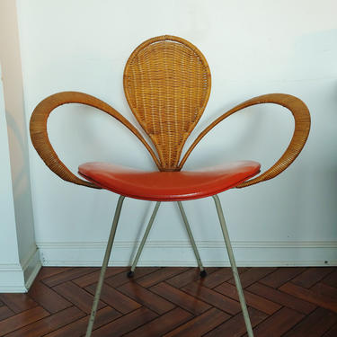 Vintage Modern Rare Maurizio Tempestini for Salterini Wicker and Iron Chair 