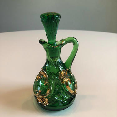 Vintage 22k and Green Glass Mini Decanter 