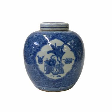 Hand-paint House Ladies Graphic Blue White Porcelain Ginger Jar ws1714E 