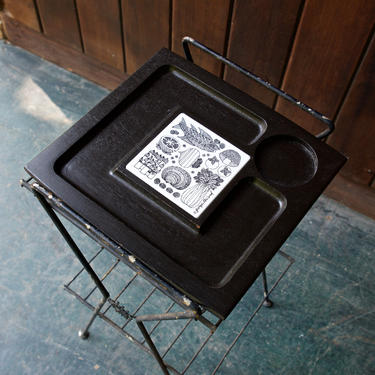 Georges Briard Cutting Board Black Serving Drink Tray Segmented Wooden Vintage Mid-Century Modern 1970s Kaj Franck Danish style 