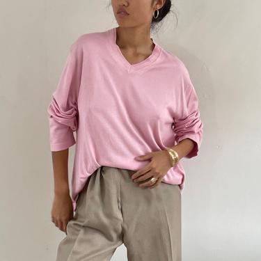 90s cotton sweater / vintage pale ballet blush pink oversized V neck boyfriend sweater | XL 