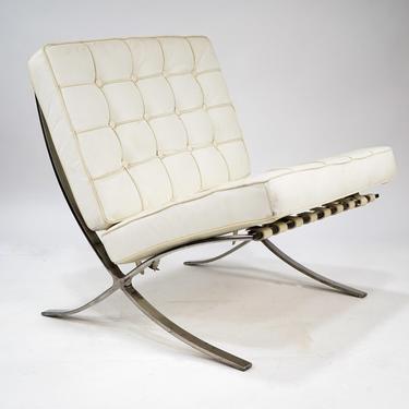 Knoll Atrb. White Leather & Chrome Barcelona Chair