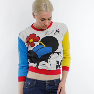 Vintage 80's Minnie Mouse sweatshirt, lightweight cotton / polyester, color blocked, oversized print, J.G. Hook design - Small 