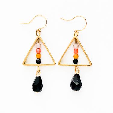 Triangle Brass and Bead Earrings