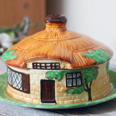 Vintage Beswick Cottage Ware butter or cheese dish / English Beswick Ware cottage covered dish / retro thatched cottage / cottage decor 