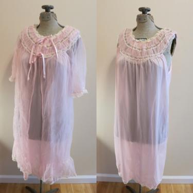 1960s vintage wedding lingerie set with robe in pink and green chiffon M 