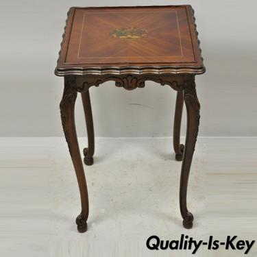 Antique French Louis XV Style Small Walnut Flower Painted Snack Side Table
