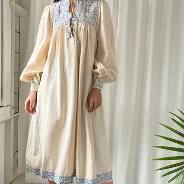 70s Afghan Embroidered Silk Dress