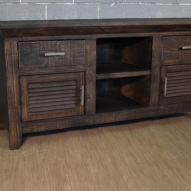 Rustic Black Solid wood 60 inch TV stand Media Console, Entertainment console with Shuttered Doors 