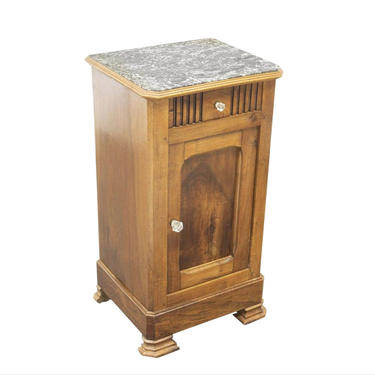 Antique French Walnut Marble-Top Bedside Cabinet / Nightstand from Late 19th century. side table lamp stand end table 