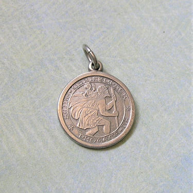 Vintage Sterling Saint Christopher Pendant, Old St. Christopher Medal, Charles Thomae St. Christopher Medal (#3772) 