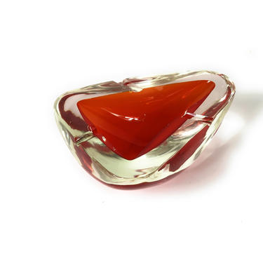 Mid Century Murano Glass Red Ashtray, Murano Glass Style Catchall, chipped 
