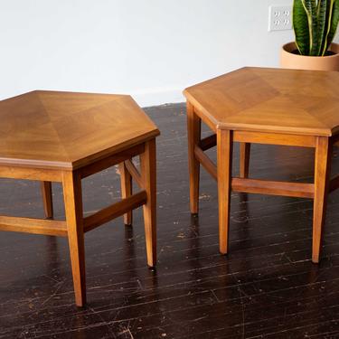 FREE SHIPPING Vintage MCM Hexagon Side Tables by Drexel Heritage 