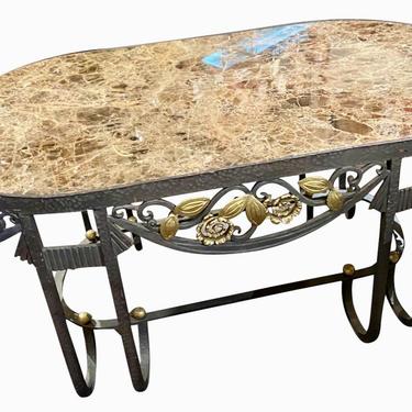 Hand Forged Iron Oval Custom Art Deco Coffee Table with Marble Top