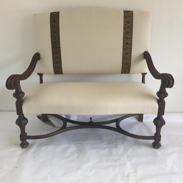 Large Antique Settee with Antique tapestry detail