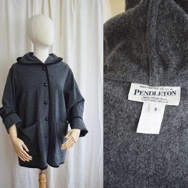 Vintage Pendleton Heathered Grey Wool Swing Coat w/ Hood | Size Small-Medium 