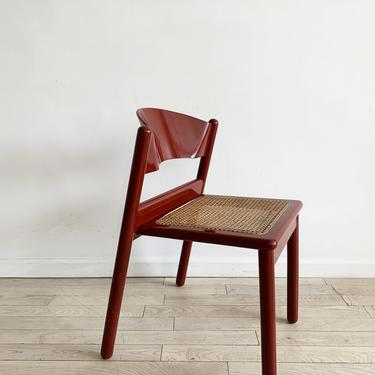 Vintage Red Lacquered Wood Dining Chair with Cane Seat