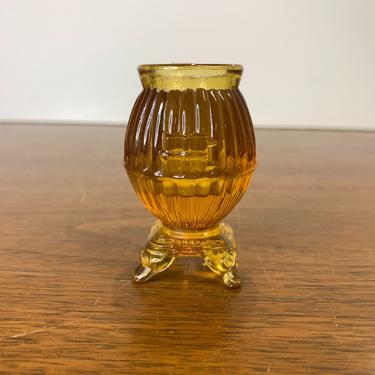 Vintage Amber Glass Pot Belly Stove Toothpick Holder 