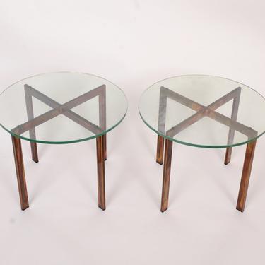Glass Topped Side Tables Ludwig Mies Van Der Rohe design Stainless Steel Barcelona Table by Possibly by Knoll 