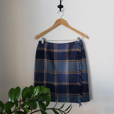 Vintage Large Plaid Wrap Fringe Skirt|  Liz Claiborne Wool Wrap Skirt 