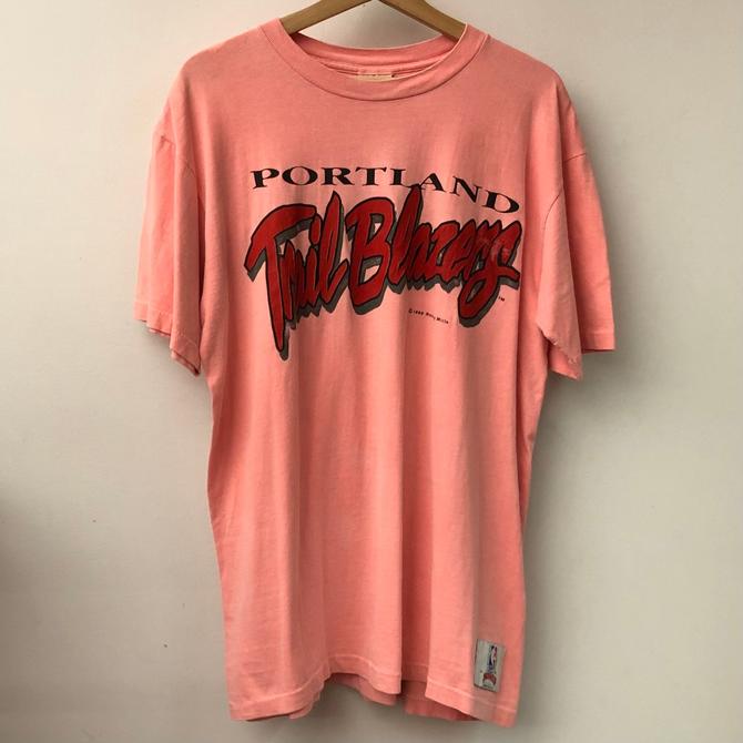 1989 Nutmeg Mills Portland Trail Blazers Pink Tee Shirt