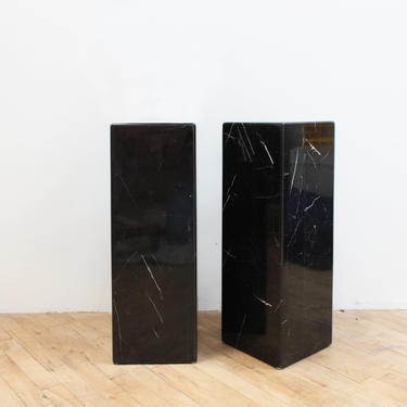 Marble Pedestals Plinth Pair Black Tessellated Postmodern Plant Stand Columns 
