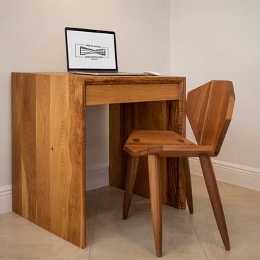 Modern White Oak Waterfall Desk with Drawer. 