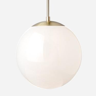 Mid Century Glass Globe 10&quot; Pendant Light with Stem - Solid Brass, Hand Blown Glass, Minimal, Modern, Industrial, Period Lighting, Vintage 