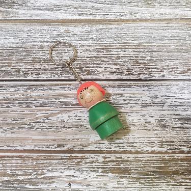 Vintage Fisher Price Little People Keychain, Red Head Little Girl, Wood Body Wood Head, Young Girl Teen Key Ring Charm, 1970s Retro Toys 
