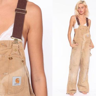 Insulated Carhartt Overalls 36 x 30 -- Duck Bib Workwear Coveralls Pants QUILTED Cargo Dungarees Tan Long Work Wear Vintage Medium Large 