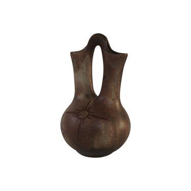 1990s Folk Art Miles Roberts Two Stem Ceramic Vase 