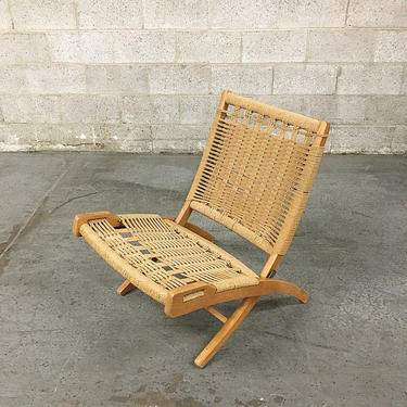 LOCAL PICKUP ONLY Vintage Wood Frame Lounge Chair Retro 1970's Bohemian Tan Woven Rope Fold Up Chair for Living Room 
