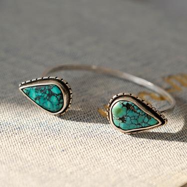 Natural Turquoise &amp; Sterling Silver Southwestern Teardrop Cuff Bracelet | Unisex, Handmade, Artisan, Boho | Navajo Styled Turquoise Bracelet 