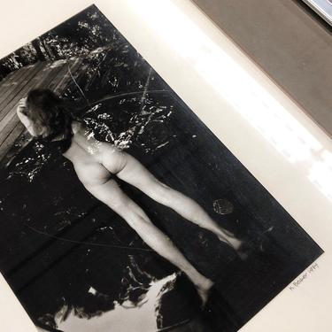 Vintage Nude Photograph Retro 1970s Size 21x17 Black and White + Woman Swimming + Female + Chrome Frame + Glass Front + Wall Art Home Decor 