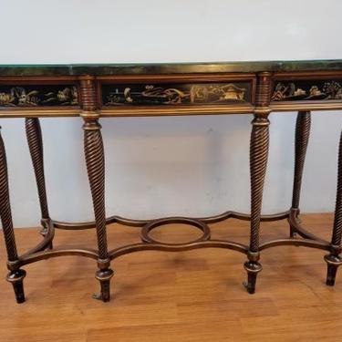 Hollywood Regency Chinoiserie & Faux Marble Top Console by John Widdicomb