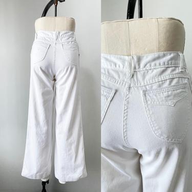 1970s White Jeans Cotton Bells Pants XS 
