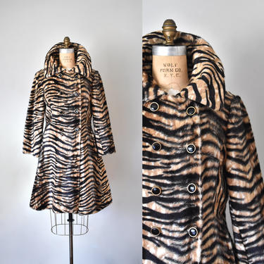 Norma 1960s tiger print, faux fur coat leopard print coat, 1950s rockabilly 