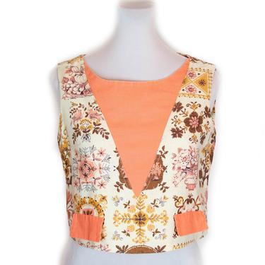 1960s Top ~ Swan Butterfly Floral Novelty Print Crop Top 