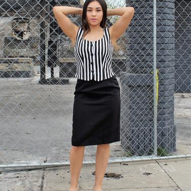 Vintage 1990s Constance Saunders Skirt Outfit, Two Piece Suit, Black and White, 2 Women, Vest Top 