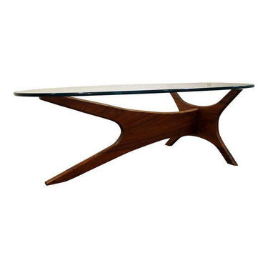 Mid-Century Coffee Table Danish Modern Adrian Pearsall Walnut Glass Top Jacks Coffee Table 