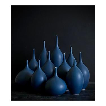 SHIPS NOW- set of 2 Deep Blue Indigo Bottle Vases by Sara Paloma Pottery .  color pop shelf decor bud vase teal navy royal cobalt blue 